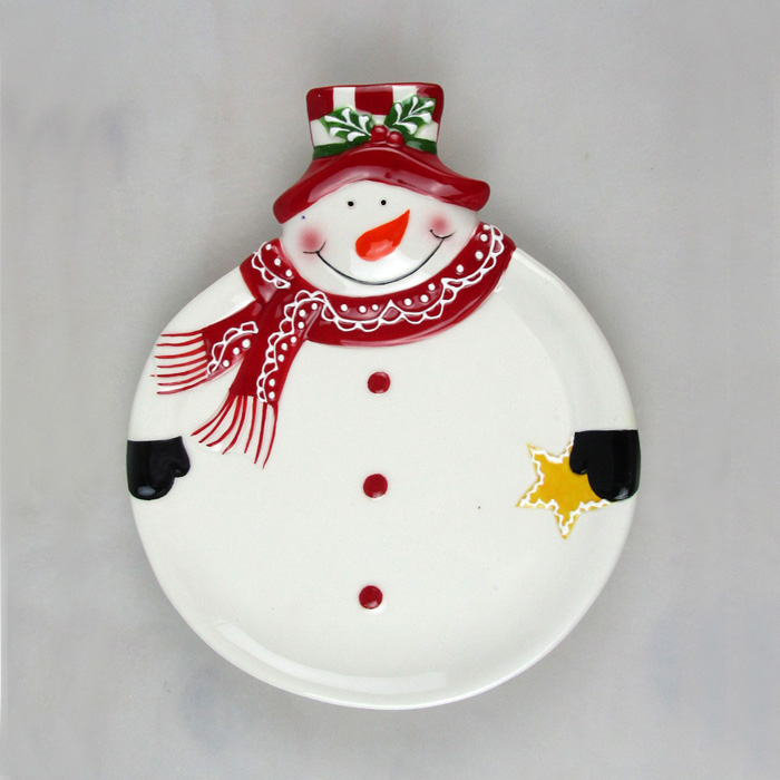 Wholesale Christmas Snow Man Ceramic Plate Dish Supplier