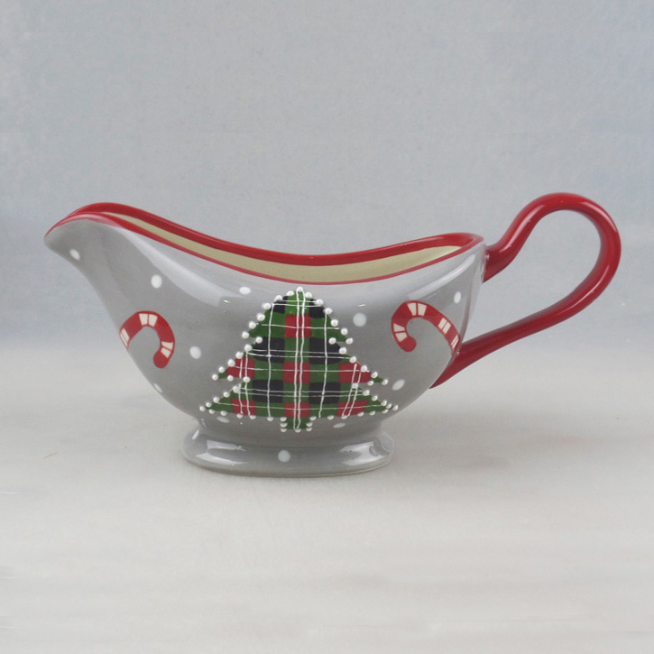 Wholesale Christmas Tree Ceramic Sauce Gravy Boat Manufacturer