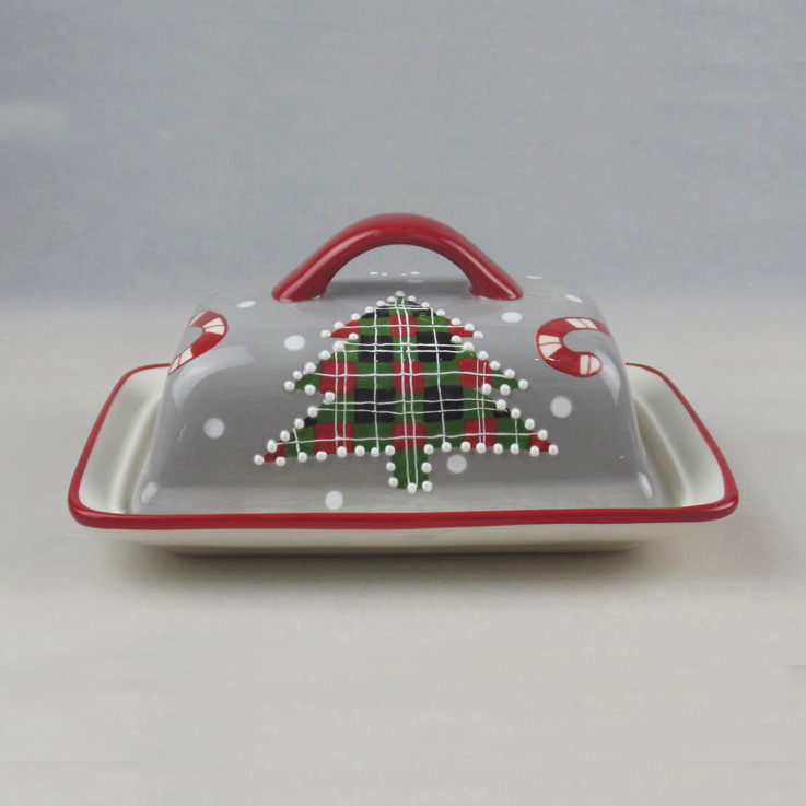 Wholesale Christmas Tree Ceramic Butter Dish Supplier
