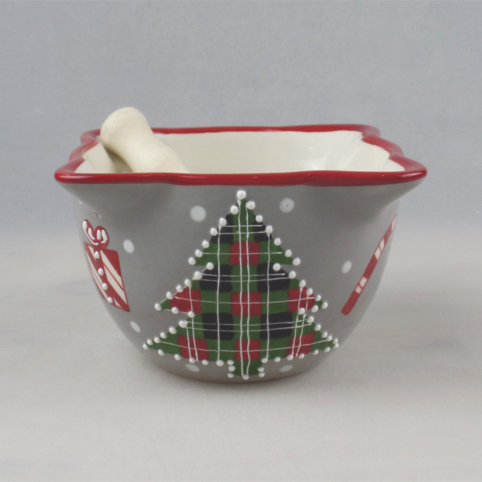 Wholesale Christmas Tree Ceramic Mortar with Pestle Supplier