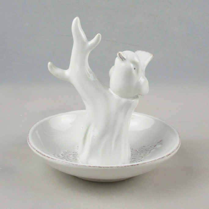 Wholesale Decorative Bird White Ceramic Trinket Holder Factory