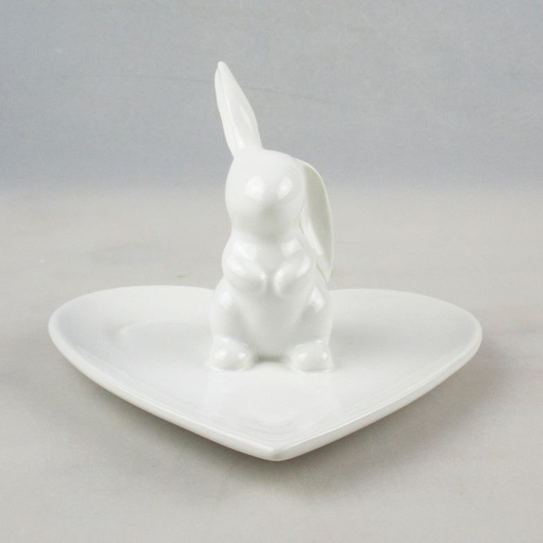 Wholesale Decorative Rabbit White Ceramic Trinket Holder Factory