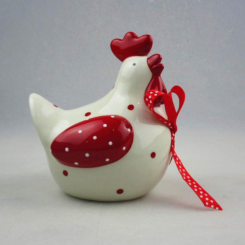 Wholesale Easter Hen Ceramic Coin Bank With Red Ribbon