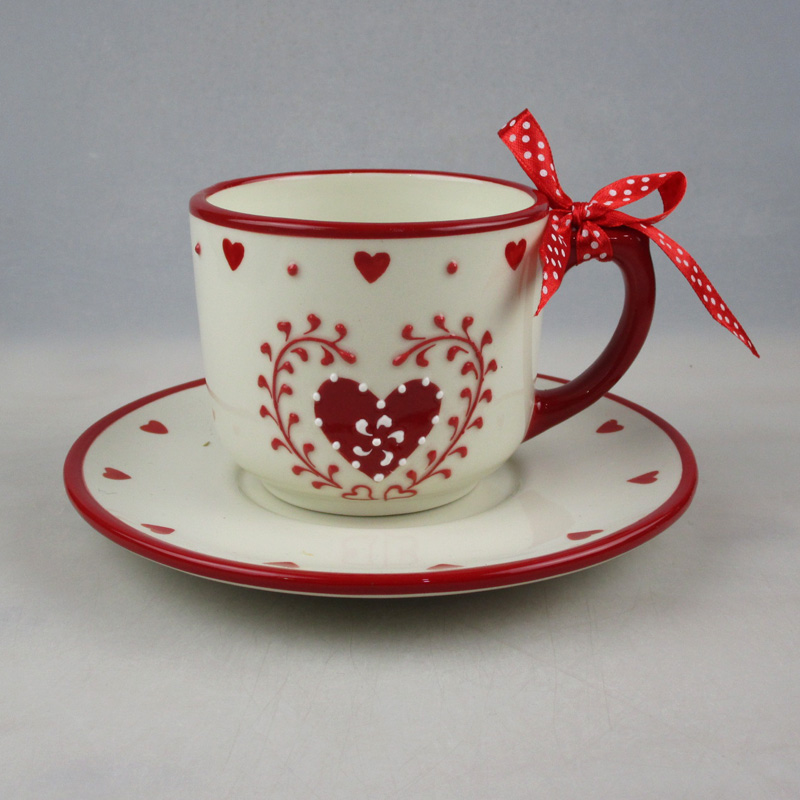 Wholesale Valentine Ceramic Mug Saucer With Ribbon Factory