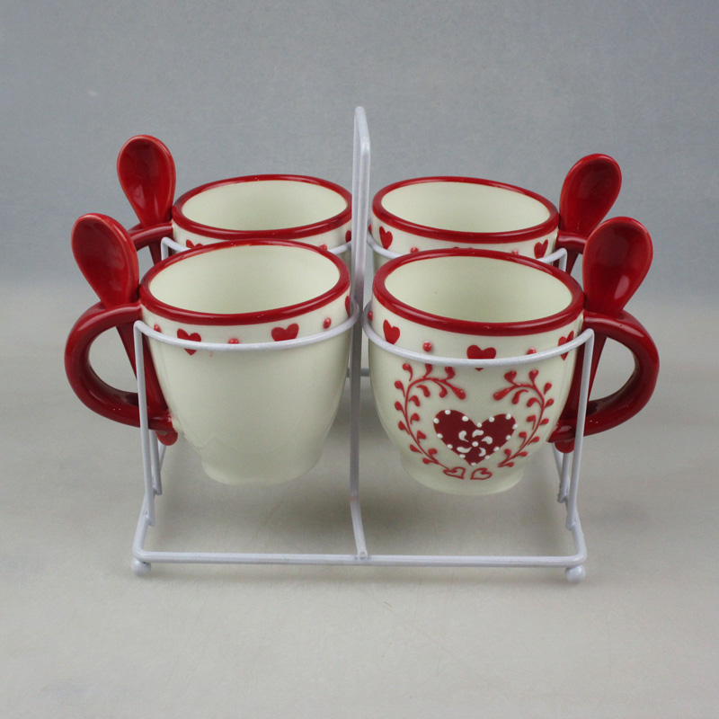 Wholesale Valentine Ceramic Set 4 Cup W Spoon Factory