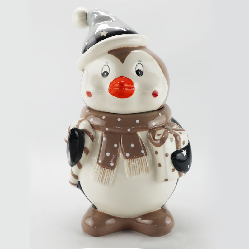 Wholesale Christmas Grey Penguin Cookie Jar Ceramic Canister Supply