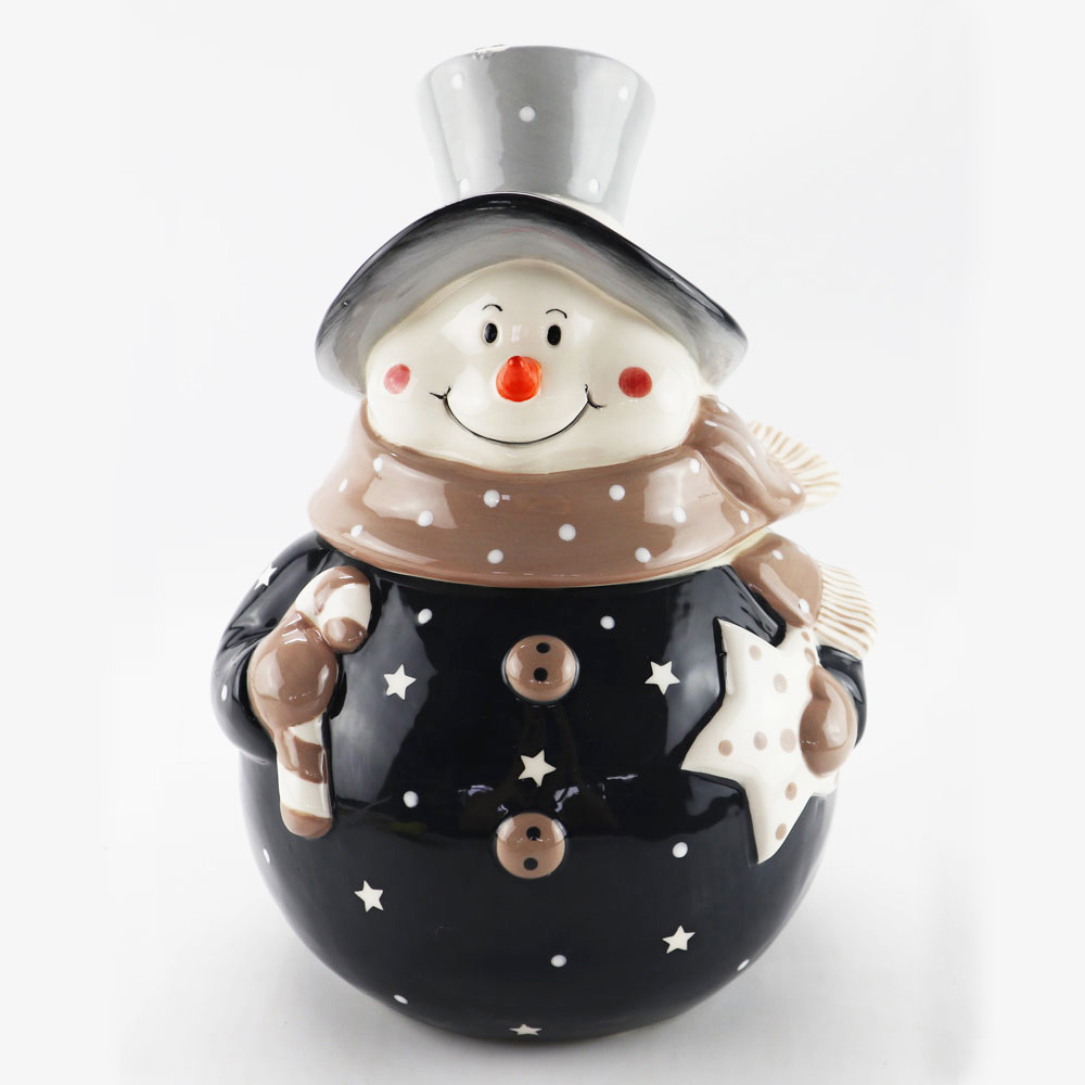 Wholesale Christmas Grey Snowman Ceramic Cookie Jar Factory Supply