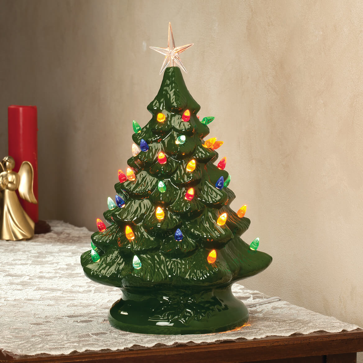 Wholesale Ceramic Christmas Tree With MultiColor Bulbs Hand Painting Tabletop
