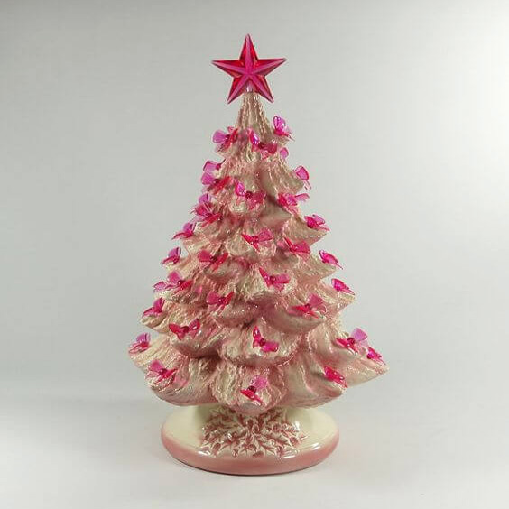 Wholesale Ceramic Christmas Pink Tree With MultiColor Bulbs Hand Painting 