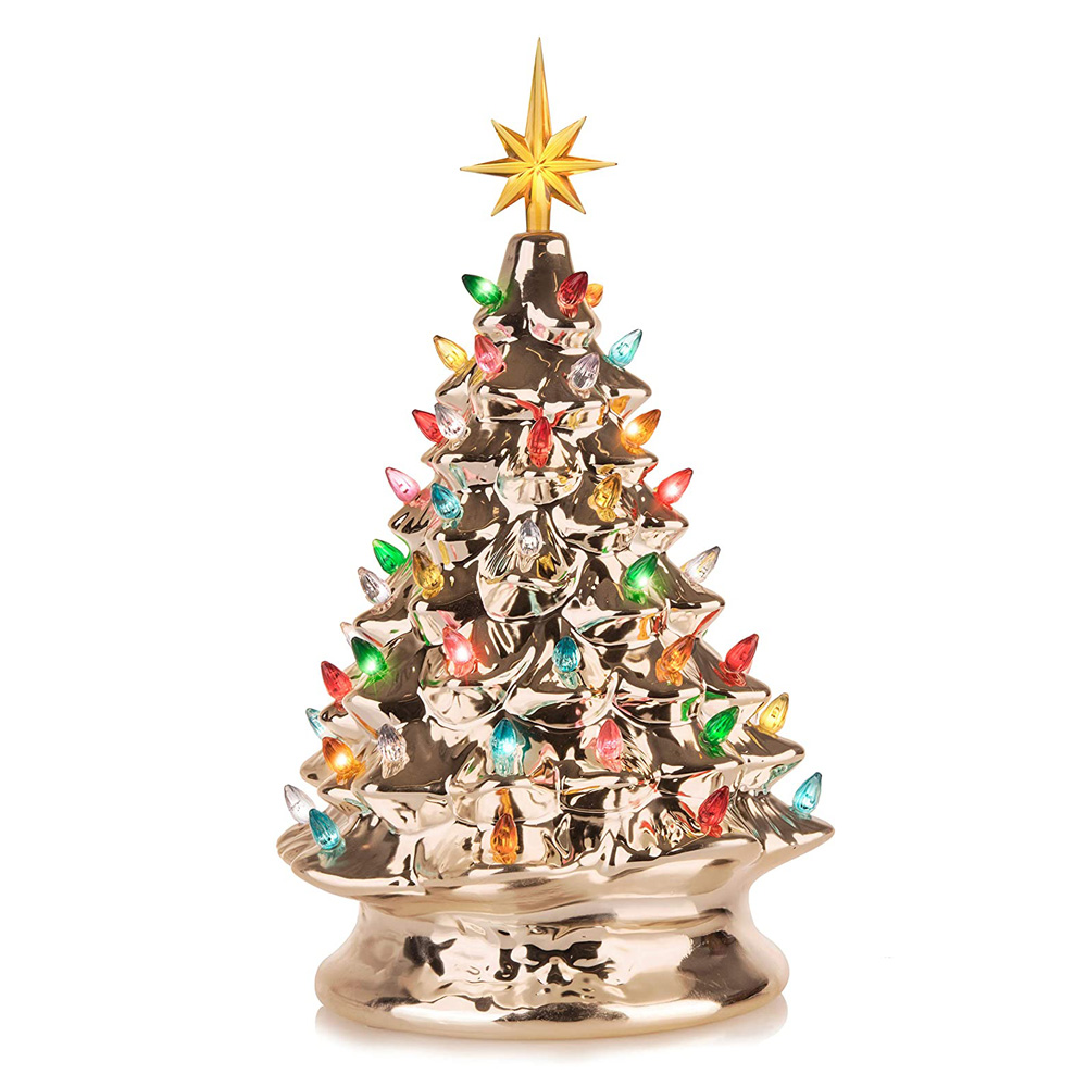 Supply Gold Ceramic Christmas Trees With MultiColor Bulbs  Wholesale