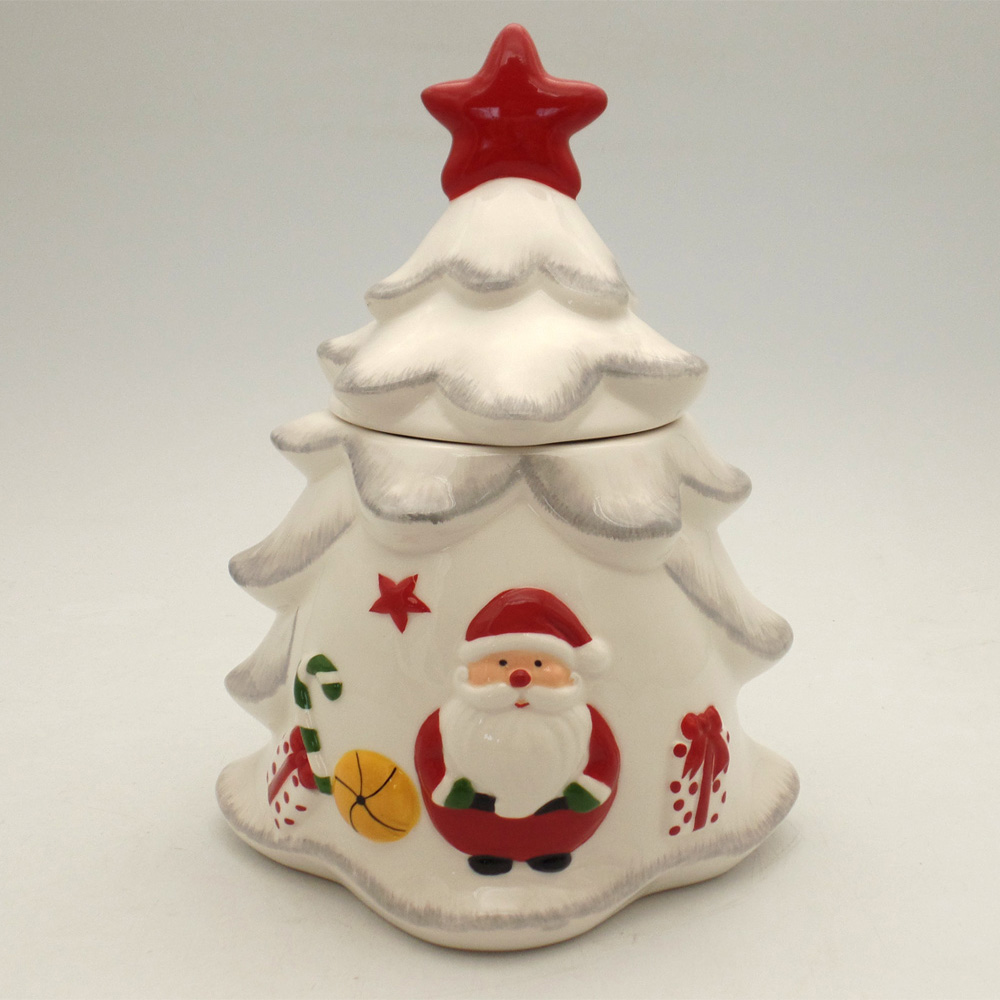 Wholesale Christmas Ceramic White Christmas Tree Canister and Cookie Jar