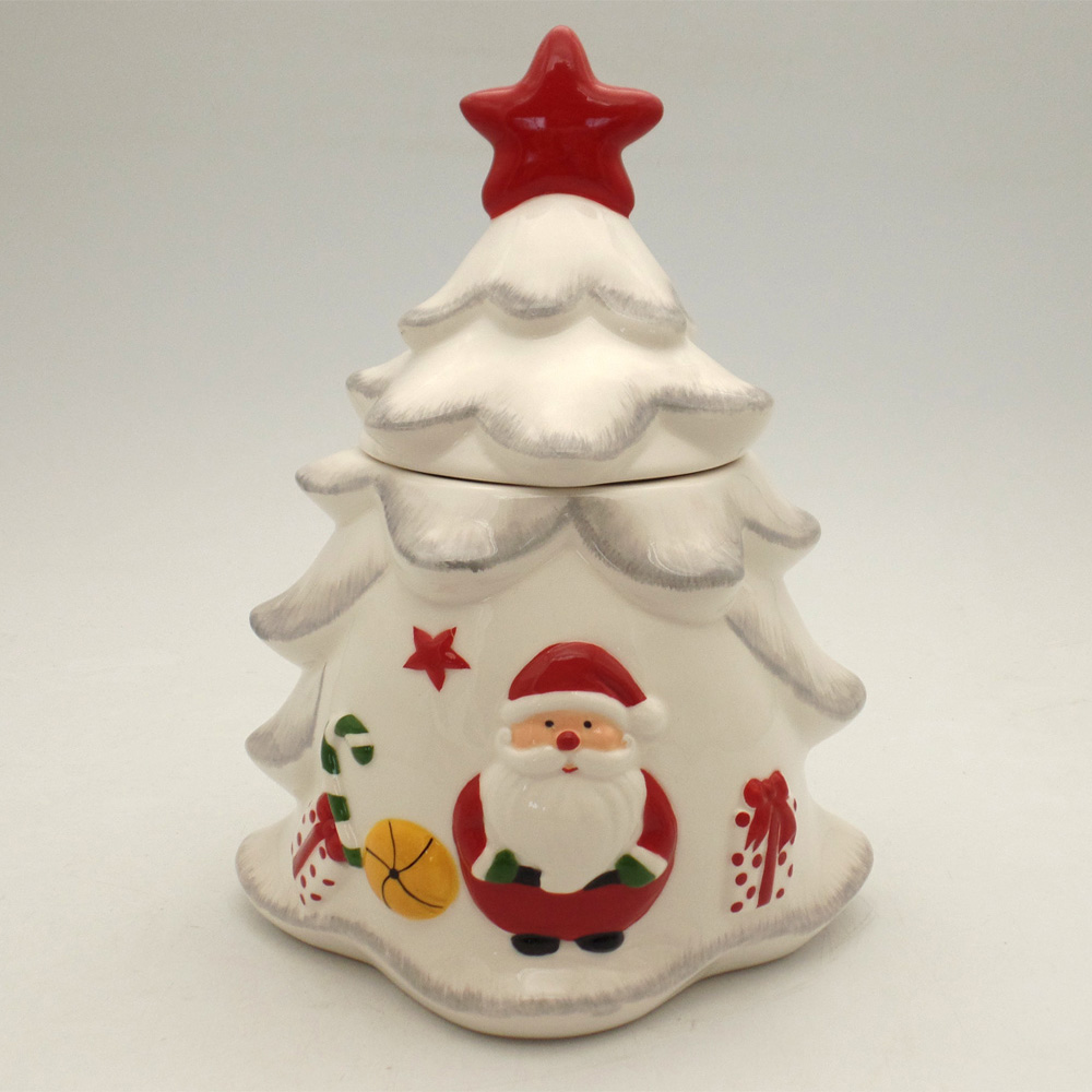 Wholesale Christmas Ceramic White Christmas Tree Canister and Cookie Jar