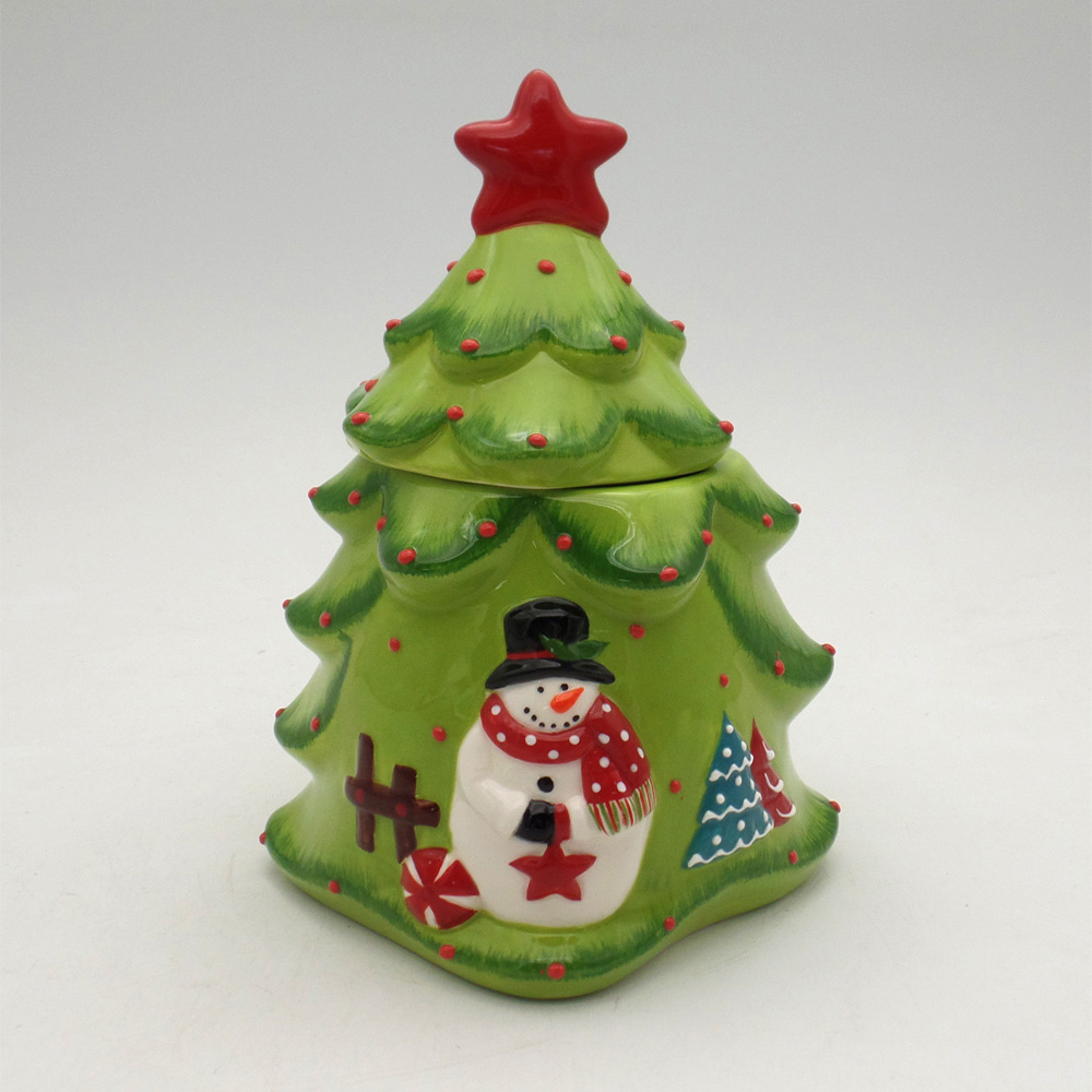 Christmas Ceramic Wholesale Middle Christmas Tree Canister and Cookie Jar Supply