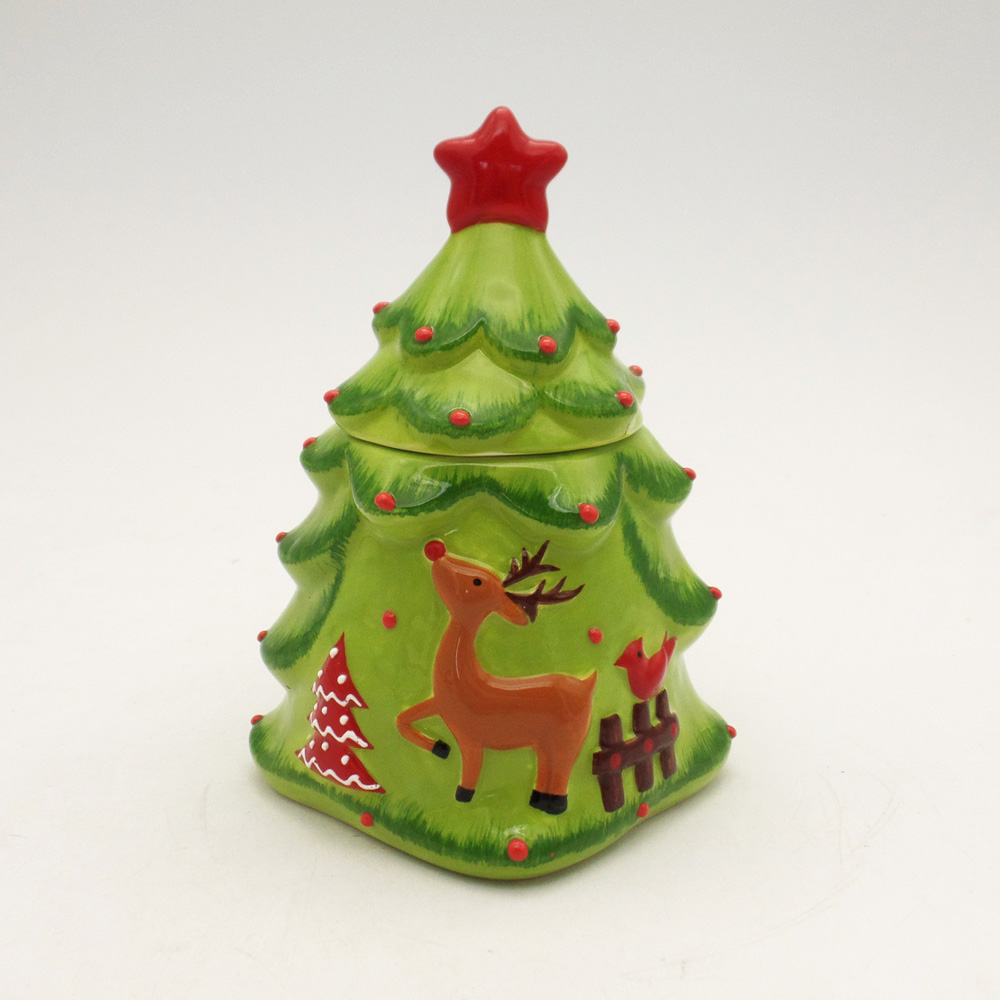 Christmas Ceramic Wholesale Small Christmas Tree Canister and Cookie Jar Supply