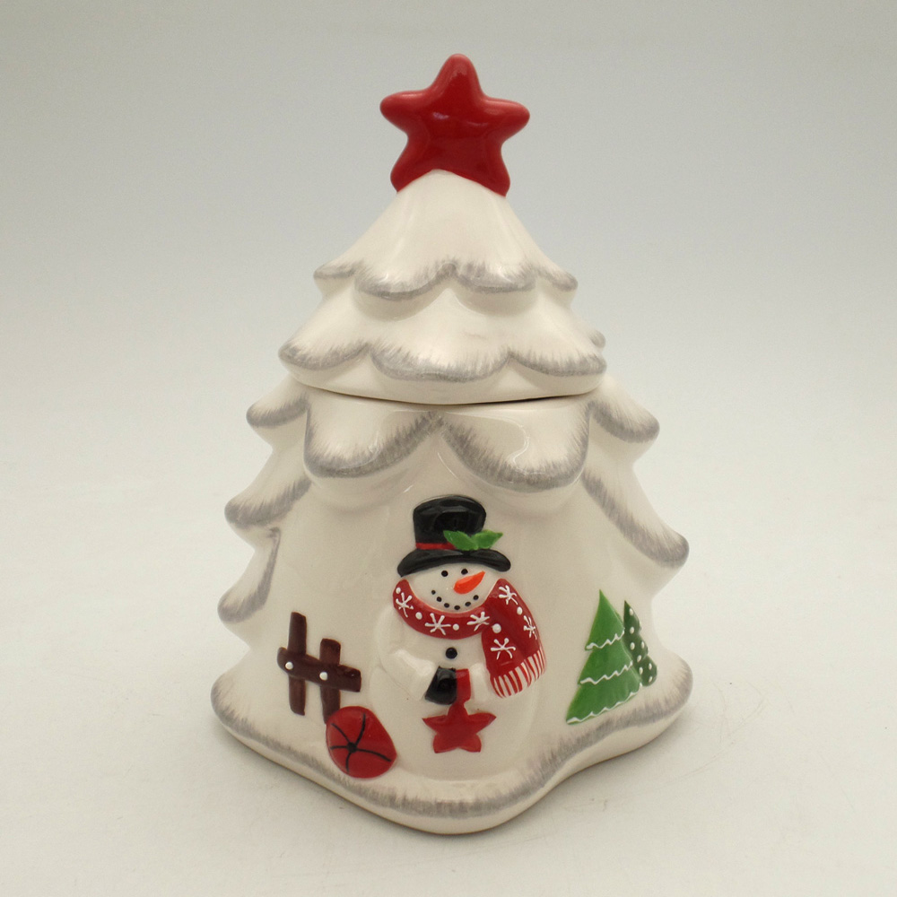 Supply Ceramic White Christmas Trees Cookies Jars Wholesale