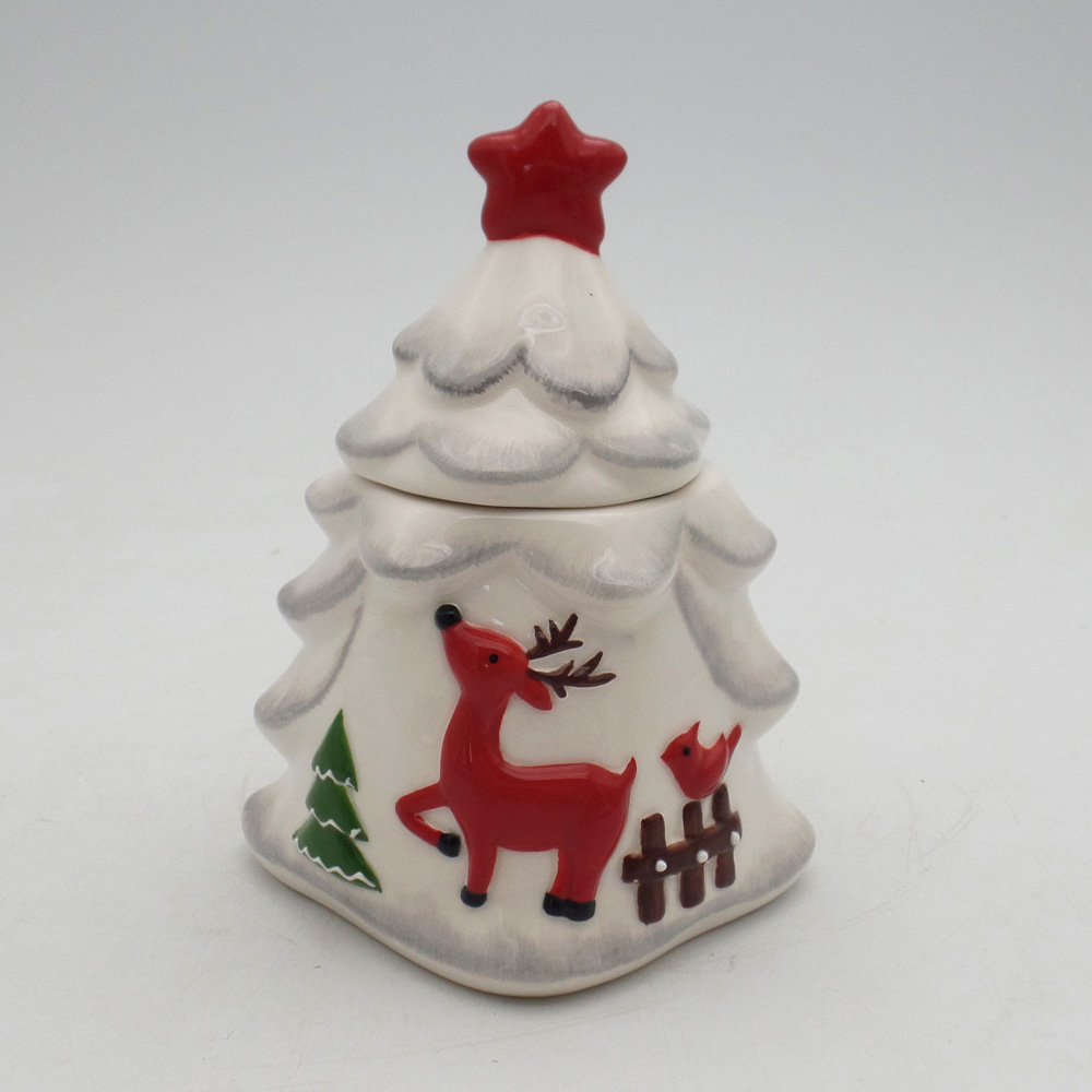 Supply Ceramic White Christmas Trees Small Cookies Jars Wholesale