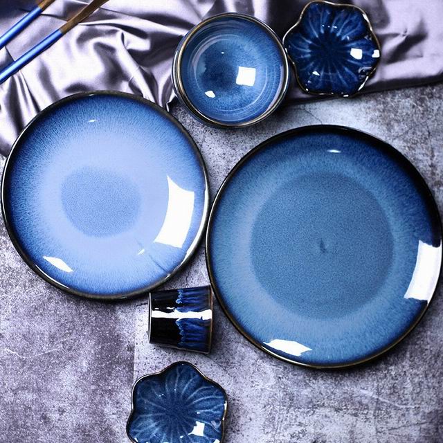 Wholesale Dinnerware Set Bright Color Blue Plate Dish Custom Logo
