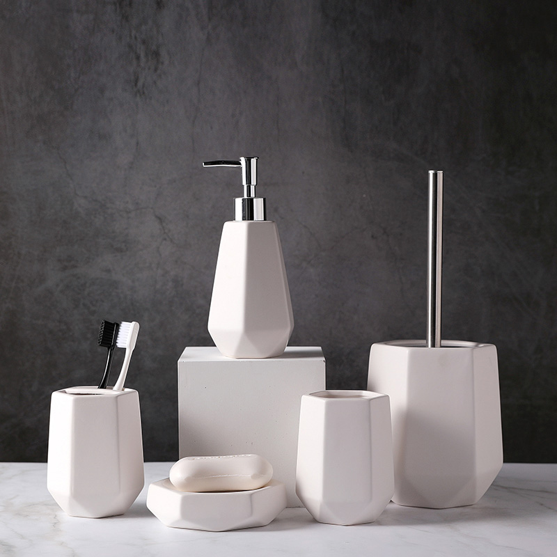 Wholesale Ceramic Bathroom Accessories Set Solid Color White