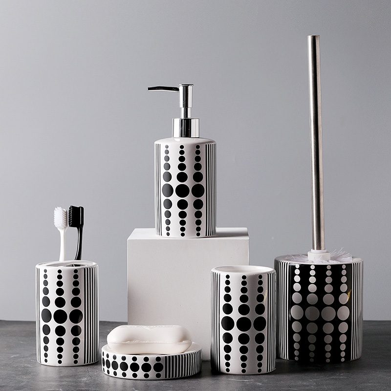 Wholesale Ceramic Bathroom Accessories Set 5 Black Dots Decal