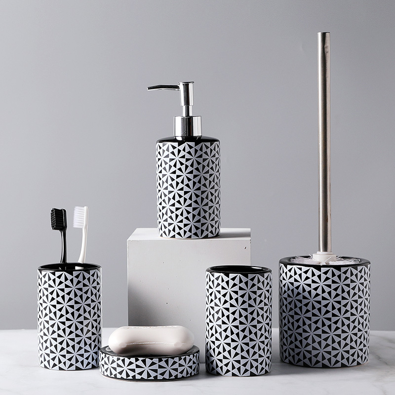 Wholesale Ceramic Bathroom Accessories Set 5 Grid Pattern Decal