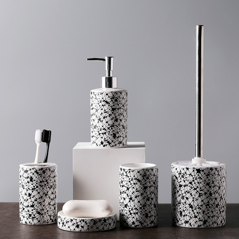 Wholesale Ceramic Bathroom Accessories Set 5 Grid Style Decal