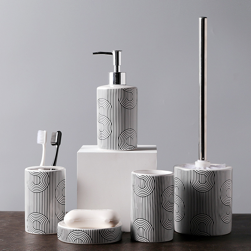 Wholesale Ceramic Bathroom Accessories Set 5 Geometry Decal