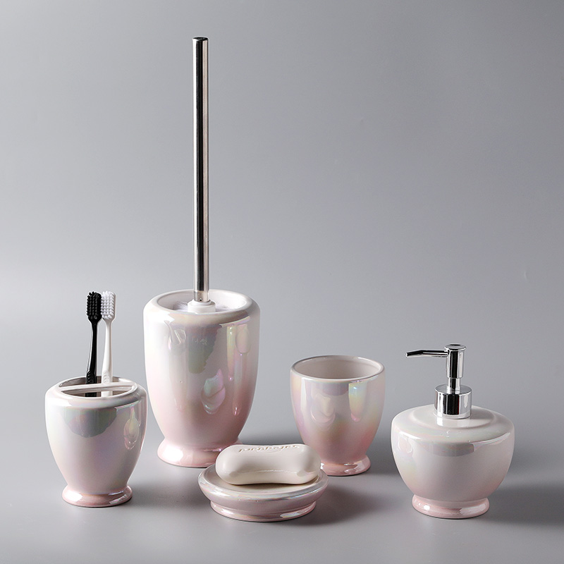 Wholesale Ceramic Bathroom Accessories Set 5 Pink Pearl Electroplating