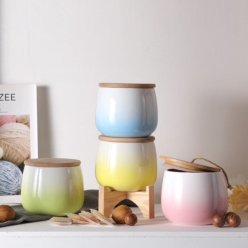 Wholesale Ceramic Canister With Bamboo Lid Storage Jar Multi-Color