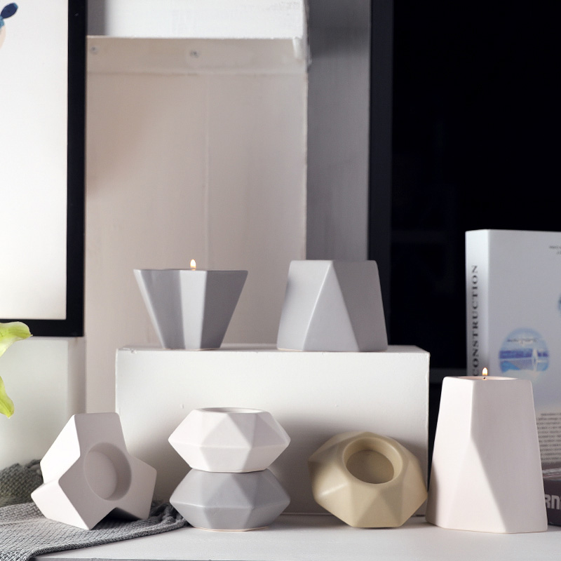 Wholesale Custom Ceramic Geometry Shape Candle T Light Holder
