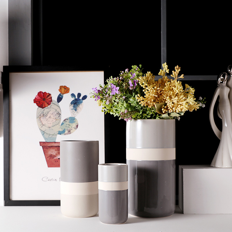 Wholesale Custom Ceramic Pot Stripe Color Flower Vase